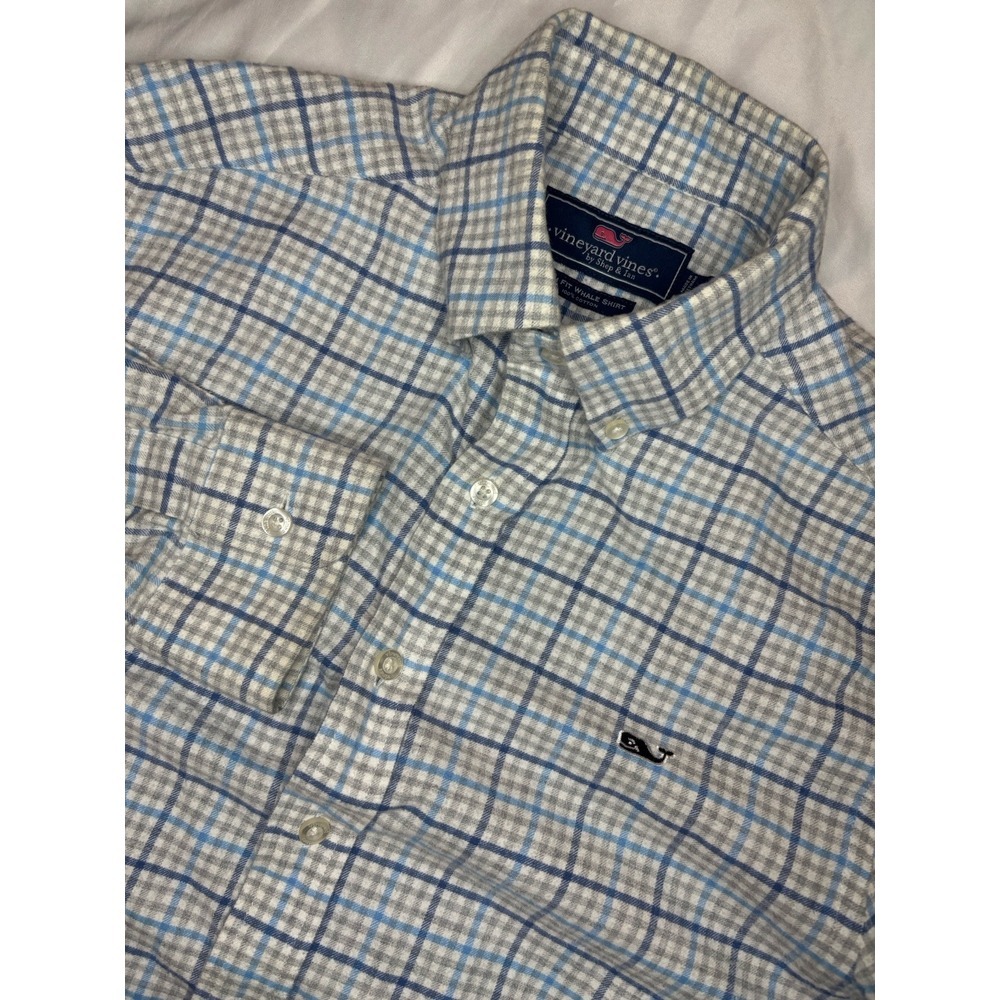 Vineyard Vines Slim Fit Whale Shirt Button Down Long Sleeve Blue Plaid Small